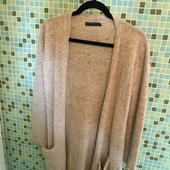 Peruvian Connection Sweaters - Peruvian Connection Beige Marl Alpaca Open Cardigan, Size M